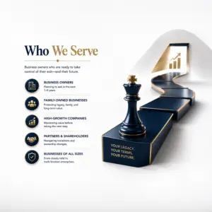 Who we serve: business owners, family-owned businesses, high-growth companies, partners and shareholders planning a business exit